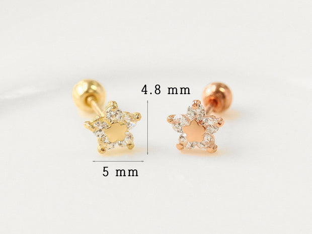 14K Gold Five Petal Cartilage Earring 20G