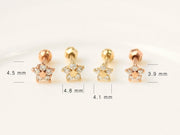 14K Gold Five Petal Flower Cartilage Earring S,M 18G16G