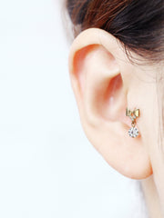 14K Gold Ribbon CZ drop cartilage earring 20g