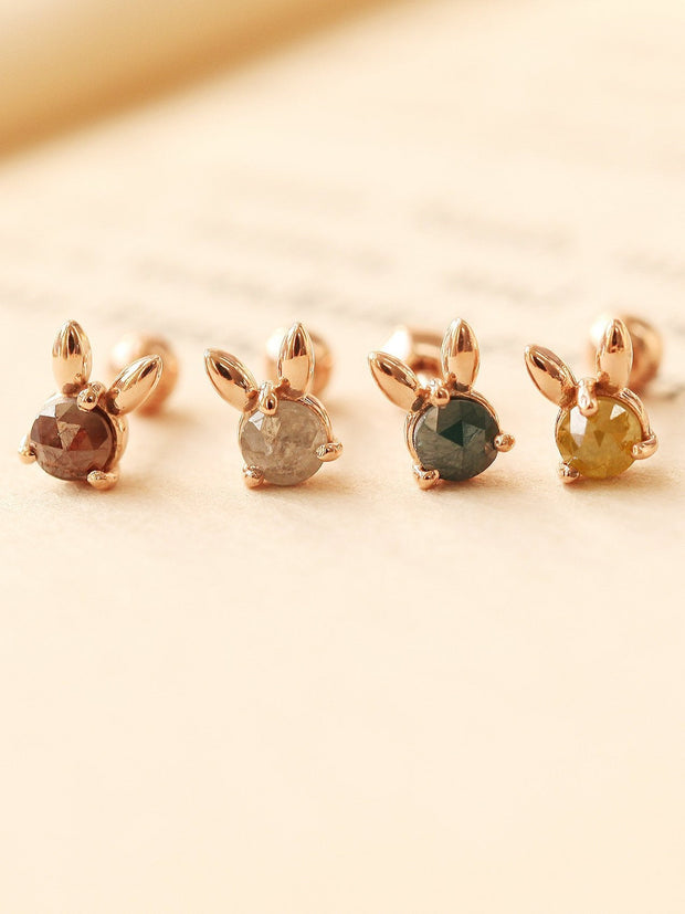 14K Gold Rough Diamond Rabbit Cartilage Earring 18G16G