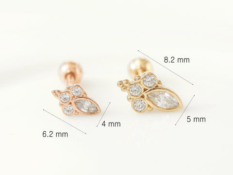 14K Gold Oriental Cartilage Earring 18G16G