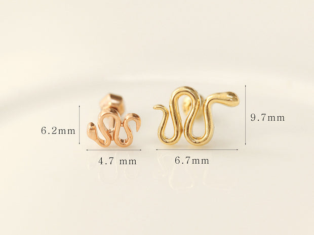 14K Gold Snake Cartilage Earring 18G16G