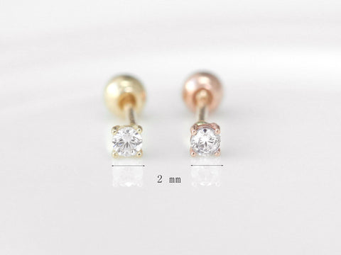14K Gold 2mm Cubic Cartilage Earring 20g