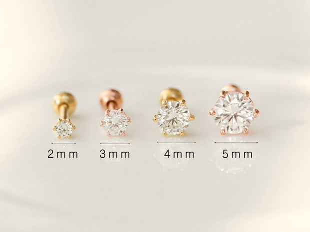 14K Gold Six Leg Cubic Cartilage Earring 2mm 3mm 4mm 5mm 18G16G