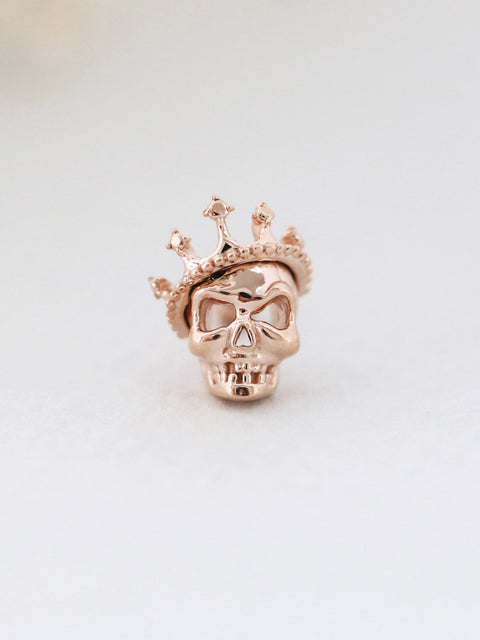 14K Gold Crown Skull Cartilage Earring 18G16G