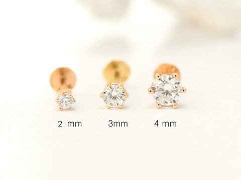 14K Gold Rough Diamond Labret Piercing 2mm, 3mm, 4mm 18G16G