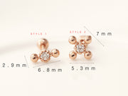 14K Gold Cross Stick Ball Cartilage Earring 18G16G