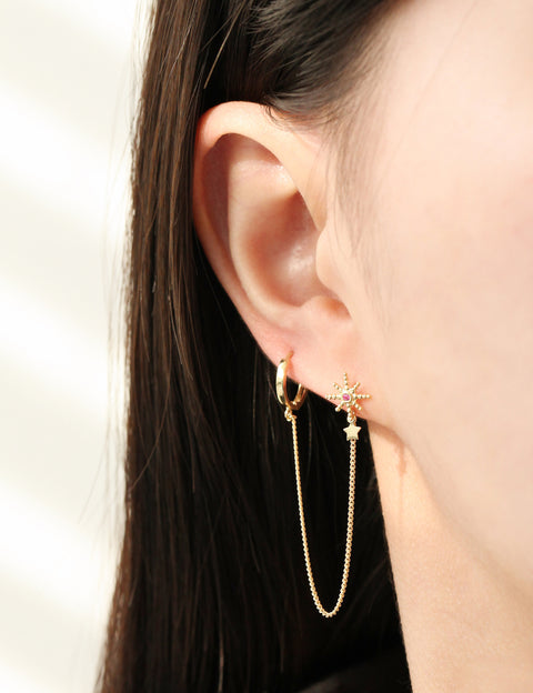14K Gold Starburst layered hoop earring