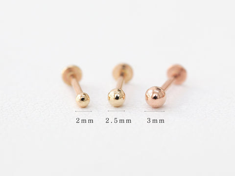 14K Gold Internally Threaded Mini Ball Labret Piercing 2mm 2.5mm 3mm 18G16G