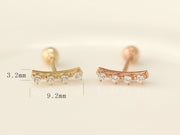 14K Gold Curved CZ Bar Cartilage Earring 18G16G