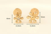 14K Gold Flower Ball Cubic Labret Piercing S,M 18G16G