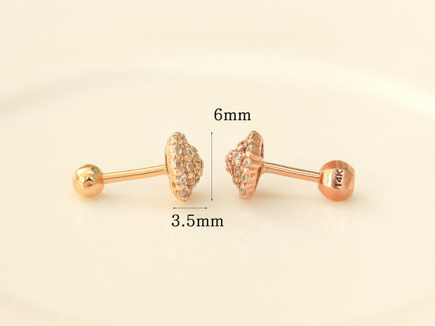 14K Gold Pave Cone CZ Cartilage Earring 18g16g