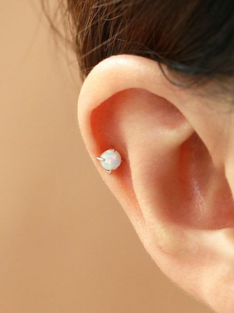 14K Gold Opal Cartilage Earring 18G16G
