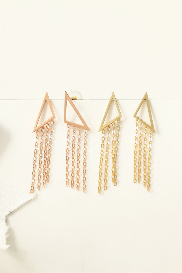 14K Gold Triangle Tassel Drop Earring