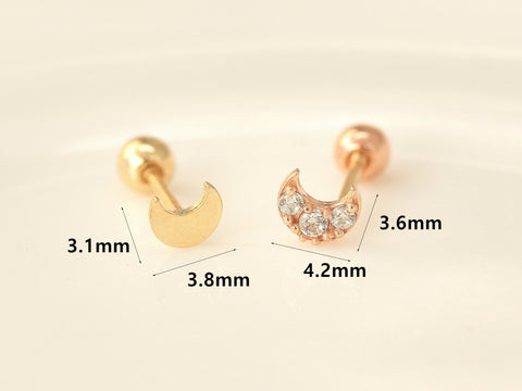 14K gold tiny crescent Cartilage earring 20g
