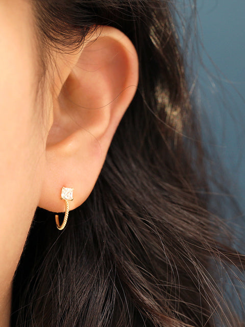 14K Gold Square Cubic Curve Cartilage Earring 20G