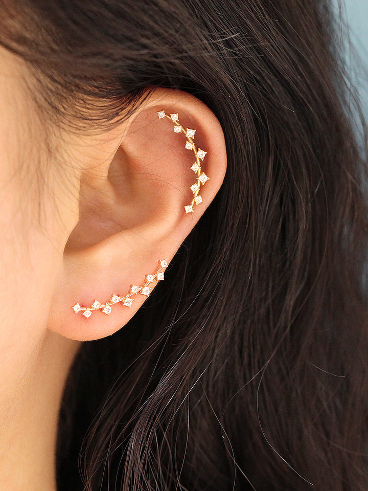 14K Gold Long Curve Cubic Cartilage Earring 20G18G16G