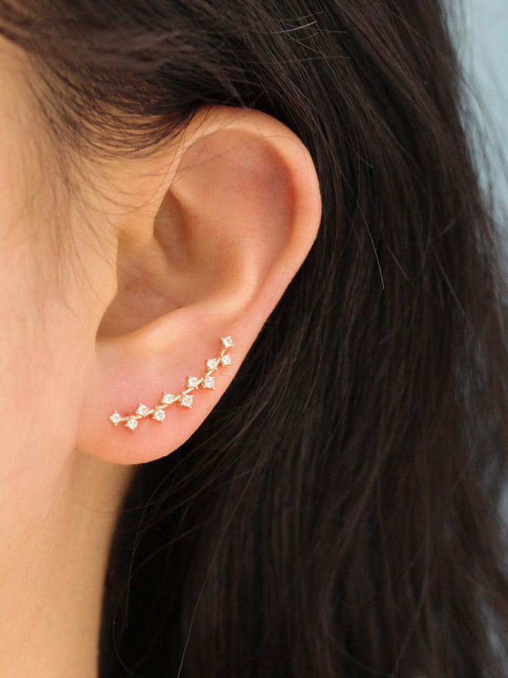 14K Gold Long Curve Cubic Cartilage Earring 20G18G16G