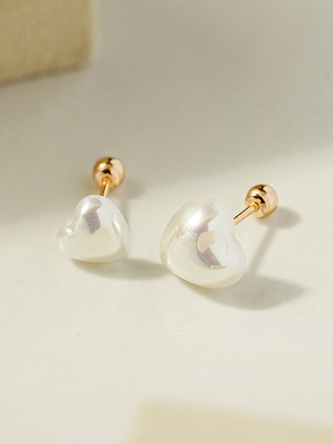 14K Gold Heart Pearl and Cat's Eye Gem Cartilage Earring 20g