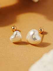 14K Gold Heart Pearl and Cat's Eye Gem Cartilage Earring 20g