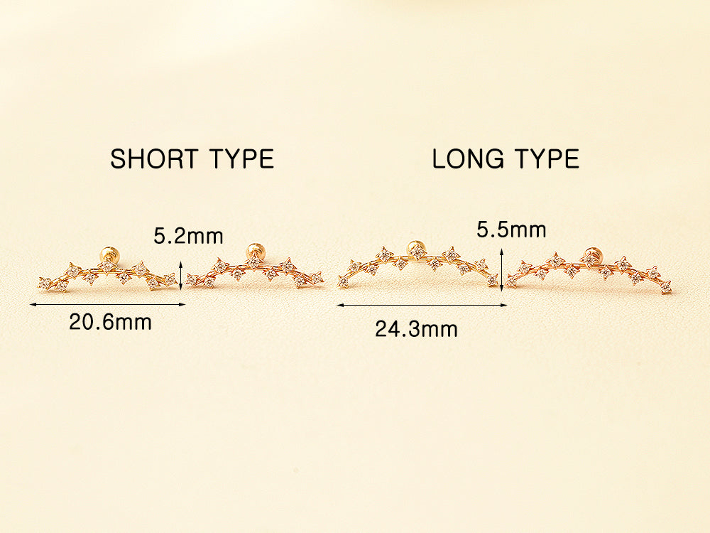 14K Gold Long Curve Cubic Cartilage Earring 20G18G16G