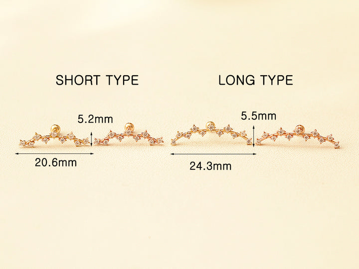 14K Gold Long Curve Cubic Cartilage Earring 20G18G16G