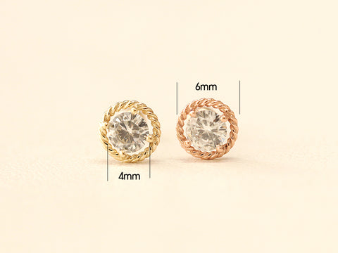 14K Gold Twist Round Cubic Cartilage Earring 20G