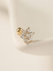 14K Gold Moissanite Lovely Flower Cartilage Earring 20G18G16G
