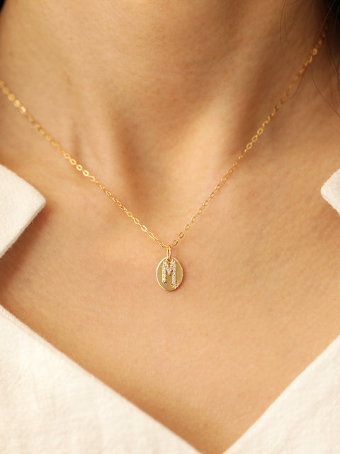 14K 18K Gold Coin Initial Necklace