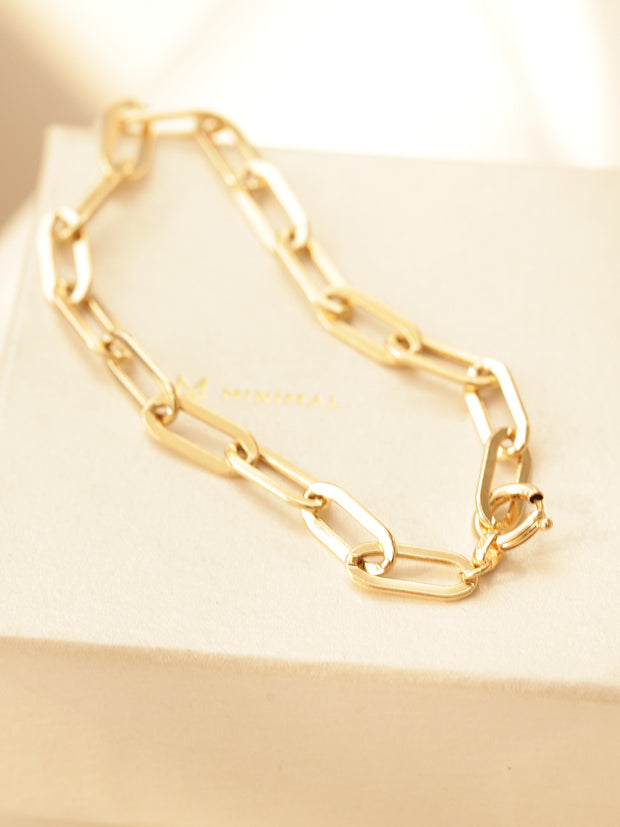 14K Gold Daily Clip Hollow Chain Bracelet (M)