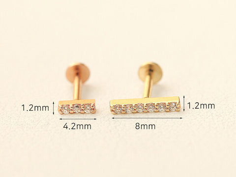 14K Gold Internally Threaded Cubic Stick Labret Piercing 18G16G