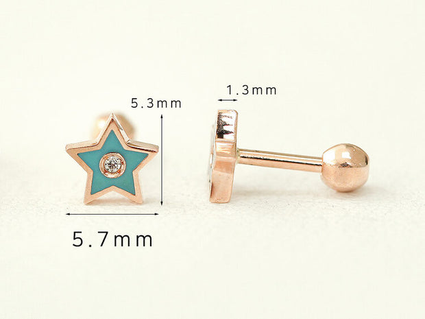 14K Gold Enamel Cubic Star Cartilage Earring 18G16G