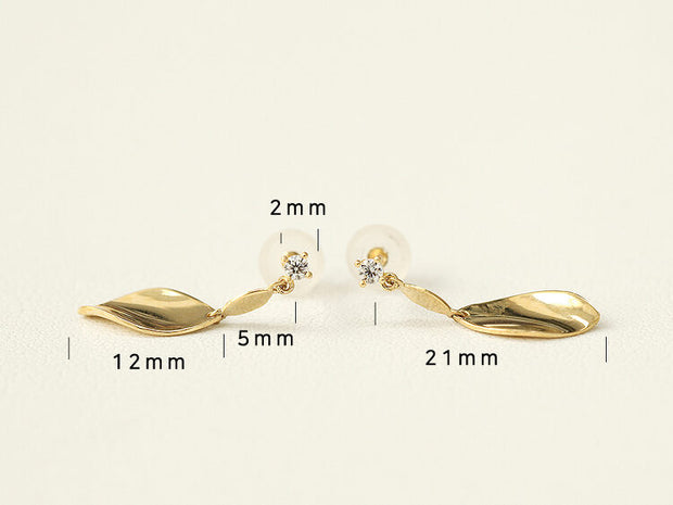 14K Gold Cubic Leaf Drop Earring